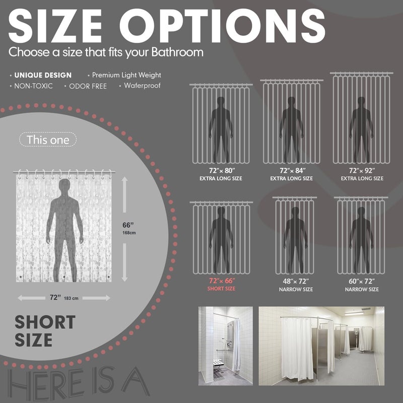 Hereisa Short 3D Pebble Pattern Waterproof Shower Curtain Liner EVA Shower Curtain with 3 Bottom Magnets, Shower Liner for Shower Stall, Bathtubs, 72 x 66 - Image 2
